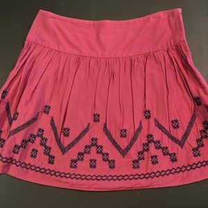 Kimchi Blue merlot cotton batiste fit & flare yoke waist skirt w/navy embroidery